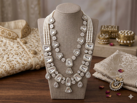 Opulent Emerald Wedding Mala - White