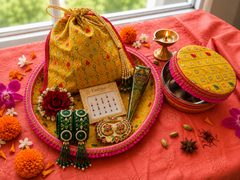 Premium Radiance Teej Celebration Thaal Combo with Potli, Ladoo Box & Shagun Essentials