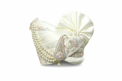 White with  Pink Embroidered Groom Pagdi – Royal Safa with Stone Kal