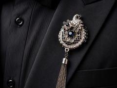 Royal Peacock Tassel Brooch for Men – Silver Finish Lapel Pin
