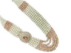 Subtle Pearl & Bead Groom’s Mala with Statement Pendant - Peach