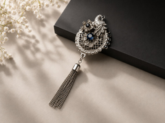 Royal Peacock Tassel Brooch for Men – Silver Finish Lapel Pin