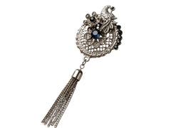 Royal Peacock Tassel Brooch for Men – Silver Finish Lapel Pin
