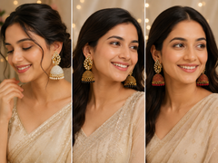 Peacock Elegance Jhumka Trio Combo - White , Black and Ruby
