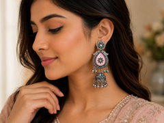 Ethereal Pink Floral Statement Jhumkas with Gift Box and message card