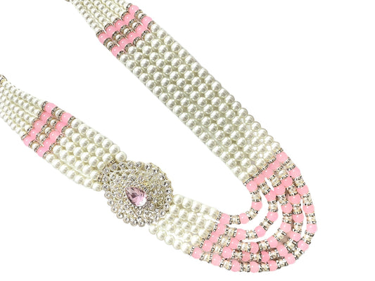 Subtle Pearl & Bead Groom’s Mala with Statement Pendant - Pink