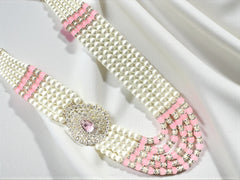 Subtle Pearl & Bead Groom’s Mala with Statement Pendant - Pink