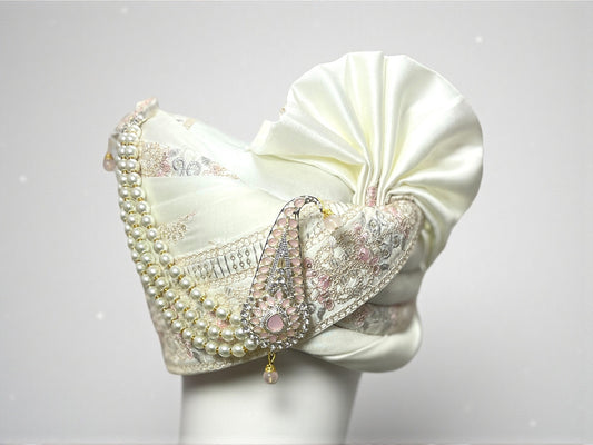 White with  Pink Embroidered Groom Pagdi – Royal Safa with Stone Kal (Copy)