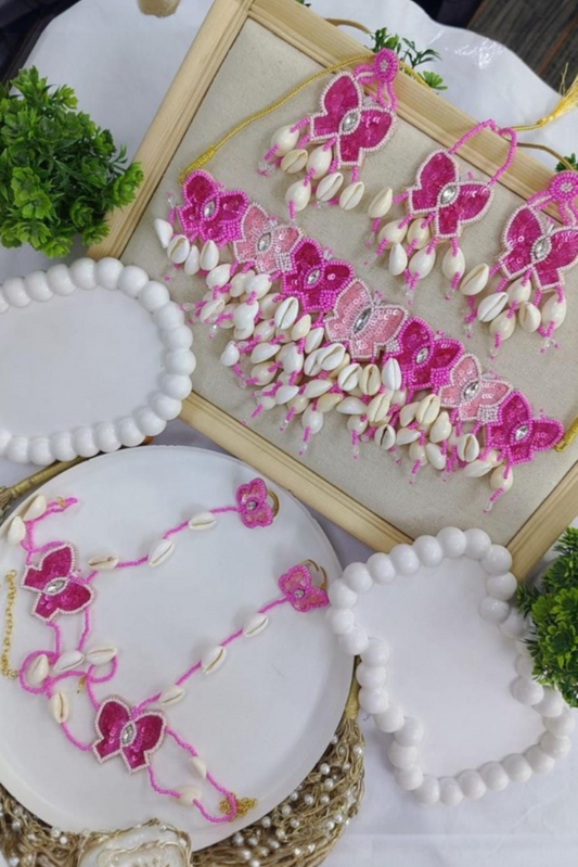 Pink Butterfly Cowrie Shell Statement Jewelry Set