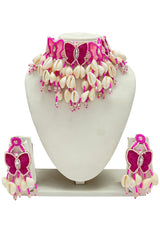 Pink Butterfly Cowrie Shell Statement Jewelry Set