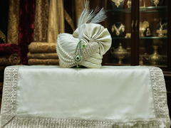 Royal Pistachio Green Groom’s Pagdi with Embroidered Safa & Beaded Kalgi