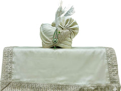 Royal Pistachio Green Groom’s Pagdi with Embroidered Safa & Beaded Kalgi