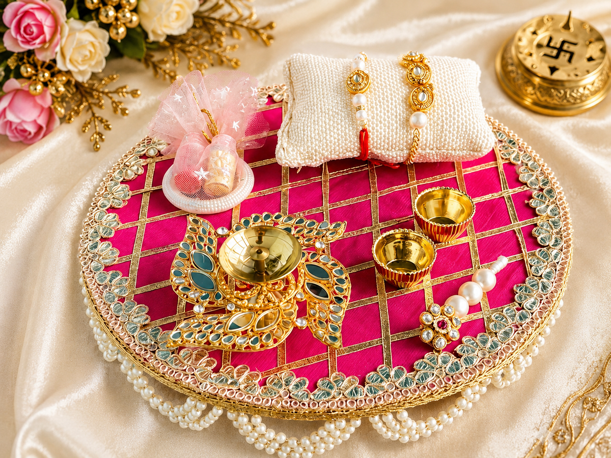Premium Rakhi Celebration Hamper with Designer Pooja Thali & Diya