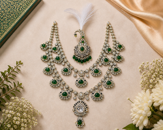 JB - Royals (ISHAN KHATTAR )inspired Maharaja Groom Mala and Kalgi Set (Big Emerald)