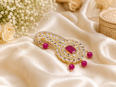Traditional Groom kalgi with Kundan Work & Pearl Danglers - Rani Pink