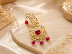 Traditional Groom kalgi with round Kundan Work & Pearl Danglers - Rani Pink