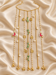Navratri Peacock & Pearl Multichain Headpiece – Traditional Garba Hair Jewellery