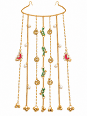Navratri Peacock & Pearl Multichain Headpiece – Traditional Garba Hair Jewellery