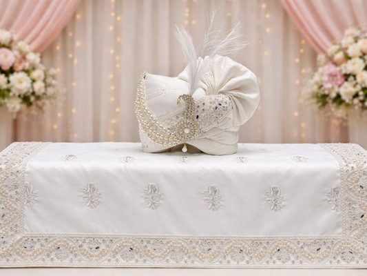 Pearl off- White Groom Pagdi with Safa and Kalgi