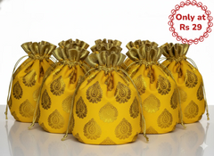 Traditional yellow & Gold Brocade Potli Bag (pack of 10)
